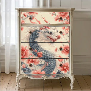 Papier Mousseline Chinoiserie Sakura Dragon Ardoise & Rose Recycle