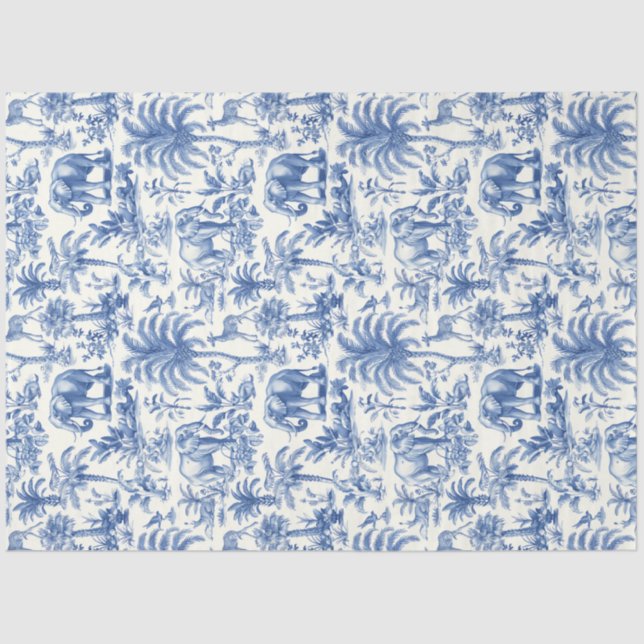 Papier Mousseline Chinoiserie Toile de Jouy animaux bleu marine (Recto)
