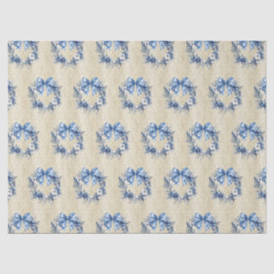 Papier Mousseline Chinoiserie Vintage Bleu Couronne Damassé Antique