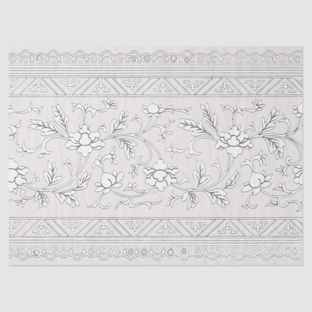 Papier Mousseline Chinoiserie Vintage Découpe Florale Blanche (Recto)