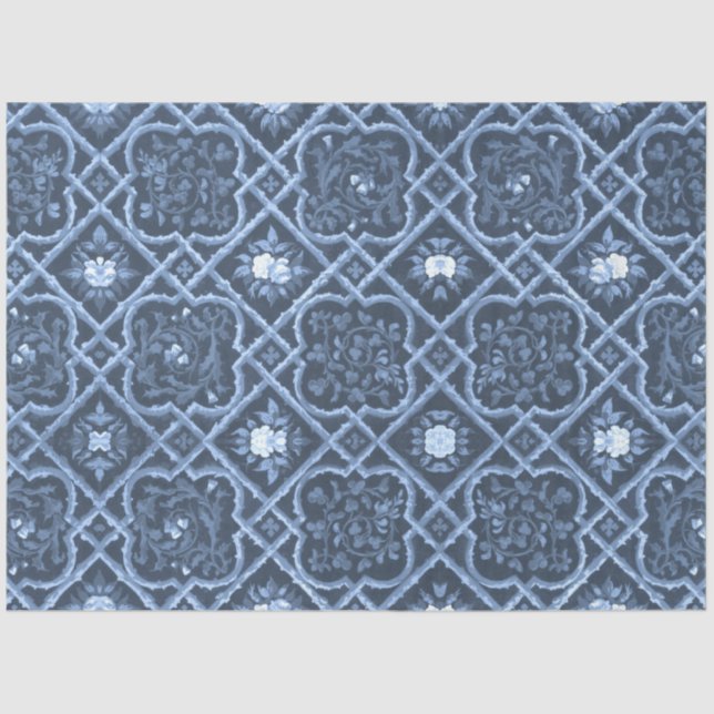 Papier Mousseline Chinoiserie vintage Florale Bleu Découpage (Recto)