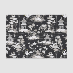Papier Mousseline Chinoiserie vintage Pagode asiatique Oiseau noir b