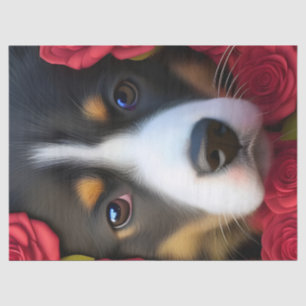 Papier Mousseline Chiot de Corgi en roses rouges