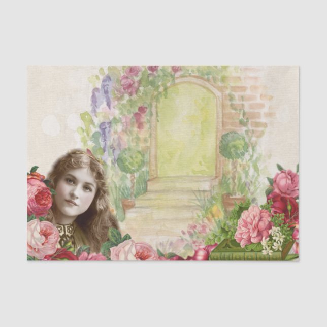 Papier Mousseline Chou victorien Rose femme Floral (Recto)