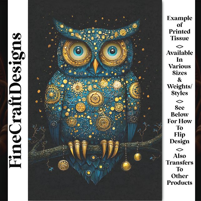 Papier Mousseline Chouette à vapeur bleu et or de minuit BY6 Découpa (Créateur téléchargé)