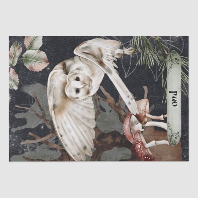 Papier Mousseline Chouette aquarelle automne mystérieuse Automne Ora (Recto)