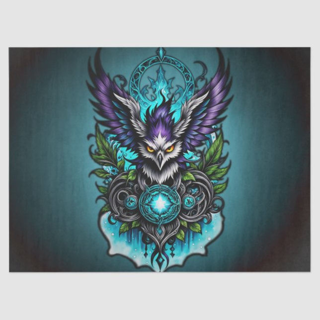 Papier Mousseline Chouette aux éléments magiques. (Recto)