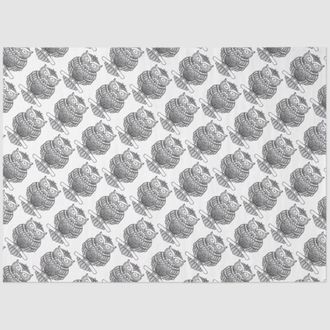 Papier Mousseline Chouette (blanche) - Papier de tissus (Recto)