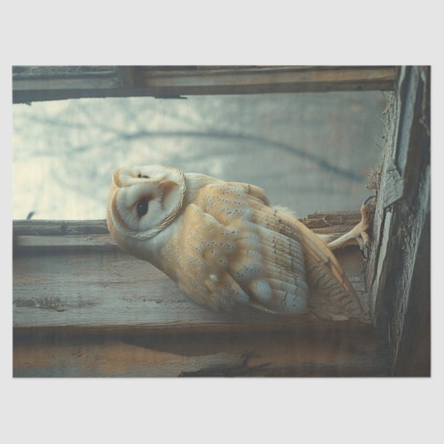 Papier Mousseline Chouette Rustique Dans La Fenêtre Art Découpage (Recto)