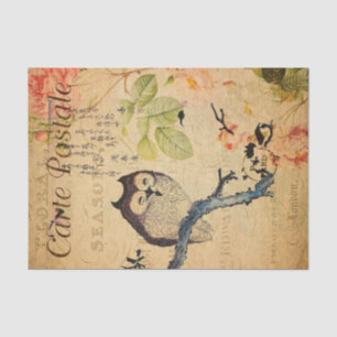 Papier Mousseline Chouette vintage Fleurs florales French Cartle Pos