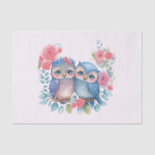 Papier Mousseline Chouettes amoureuses Assis sur une branche d'arbre