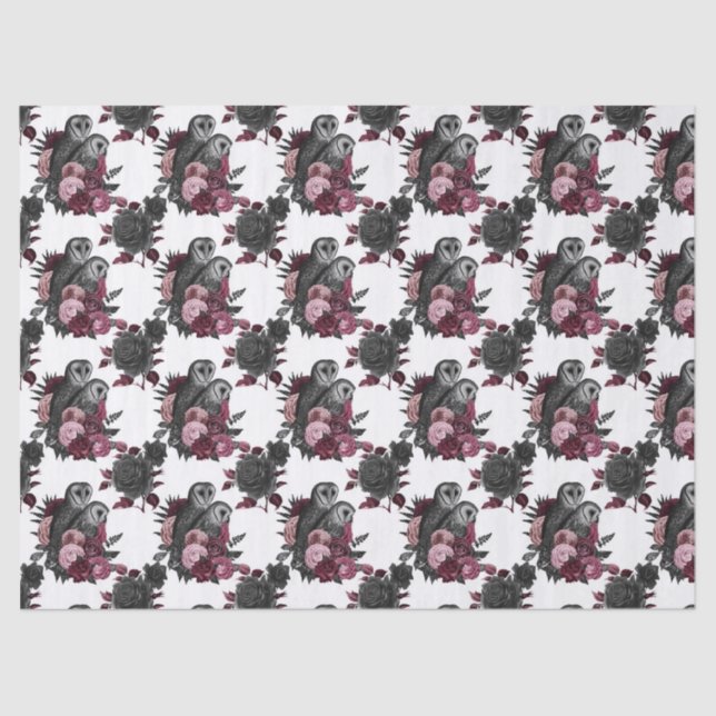 Papier Mousseline Chouettes et fleurs sur la page Découpage blanche (Recto)