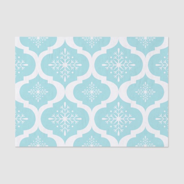 Papier Mousseline Christmas Aqua Blue Snowflakes Lattice Motif (Recto)