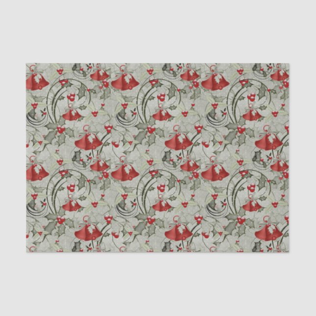 Papier Mousseline Christmas Bells et Holly (Recto)