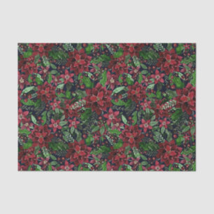 Papier Mousseline Christmas Burgundy Poinsettia Flowers Watercolor