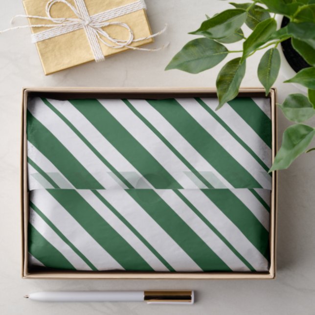 Papier Mousseline Christmas Candy Cane Stripes in Green and White  (Cadeau)