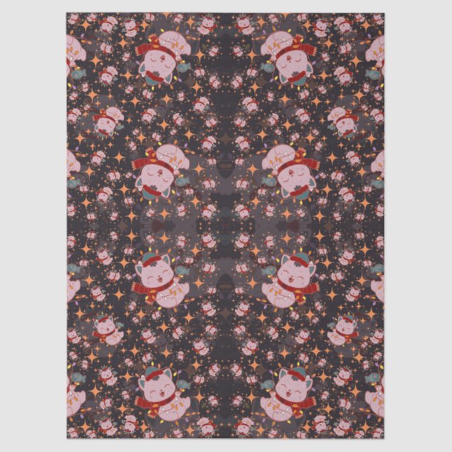 Papier Mousseline Christmas Cat With Santa Hat (Recto)