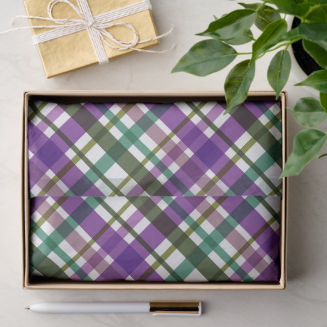 Papier Mousseline Christmas Colours Plaid Purple Green Blue (Cadeau)