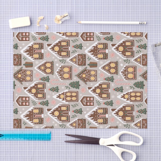 Papier Mousseline Christmas Gingerbread Houses Holiday Pattern (Artisanat)