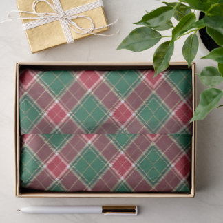 Papier Mousseline Christmas Green et Burgundy Plaid