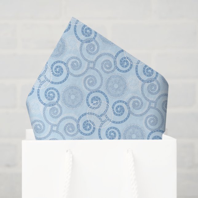 Papier Mousseline Christmas Holiday Blue Scrolls  (Sac cadeau)