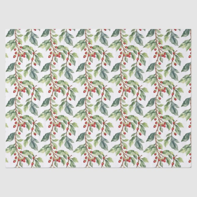 Papier Mousseline Christmas Holiday Mistletoe in Watercolor (Recto)