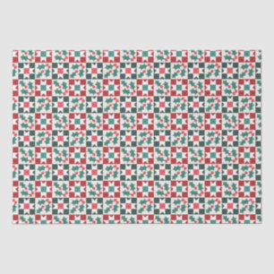 Papier Mousseline Christmas Holly Feuille Geo Quilt