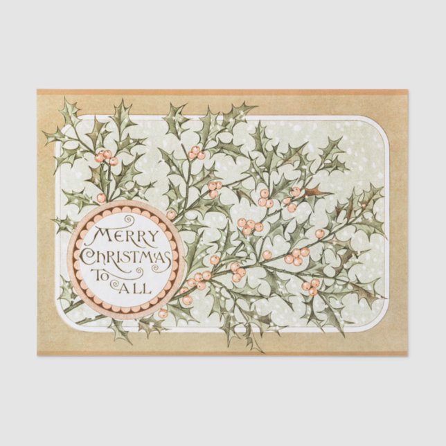 Papier Mousseline Christmas Holly Jolie Antique Salutation (Recto)
