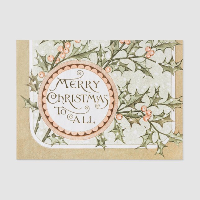 Papier Mousseline Christmas Holly Jolie Antique Salutation (Recto)