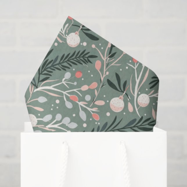 Papier Mousseline Christmas Holly Pattern (Sac cadeau)
