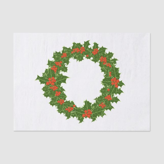 Papier Mousseline Christmas Holly Wreath (Recto)