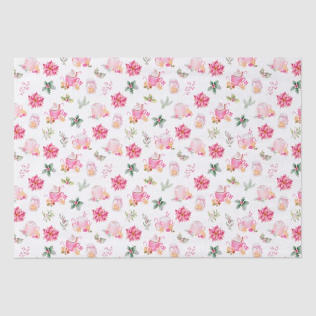 Papier Mousseline Christmas Hot Cocoa and Pink Poinsettias (Recto)