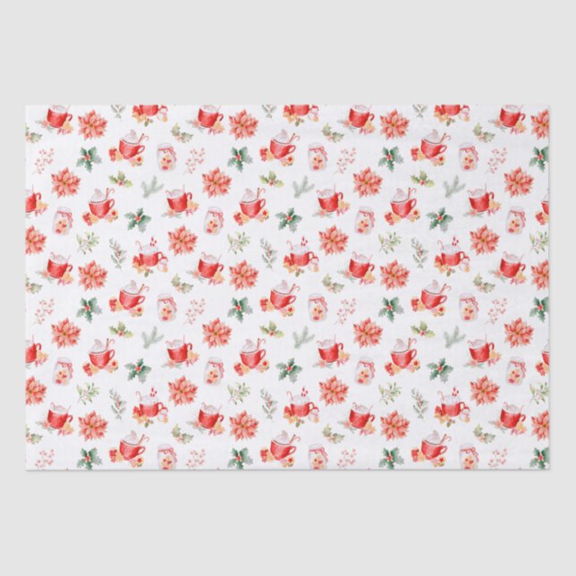 Papier Mousseline Christmas Hot Cocoa and Red Poinsettias (Recto)