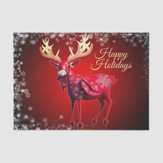 Papier Mousseline Christmas Party Red Reindeer Winter Holidays (Recto)