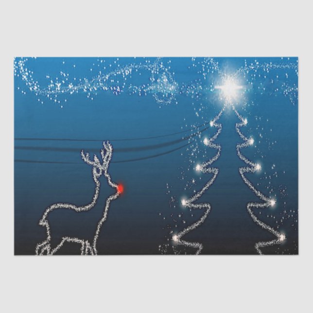 Papier Mousseline Christmas Party Reindeer Tree Blue Sky Shiny Stars (Recto)