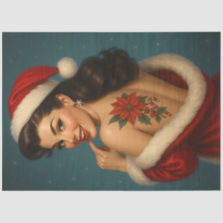Papier Mousseline Christmas Pin-Up with Poinsettia Tattoo Decoupage