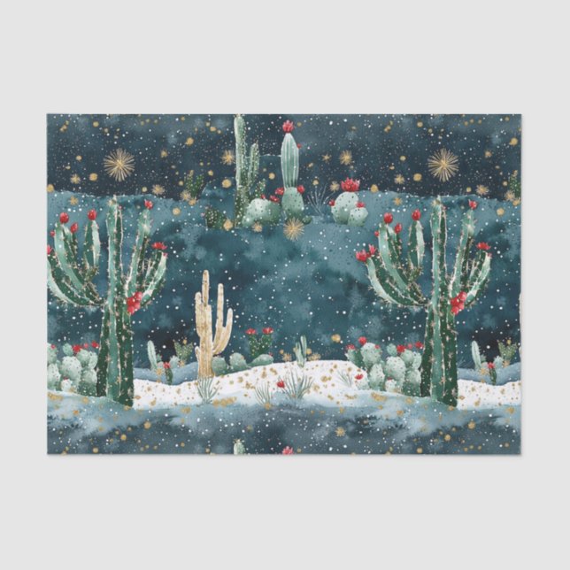 Papier Mousseline Christmas Red Blue Green Cactus Floral (Recto)