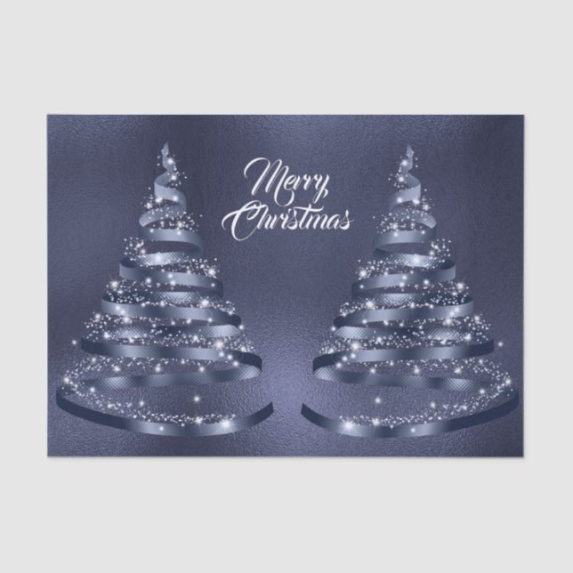 Papier Mousseline Christmas Shiny Blue Ribbon Tree Sparkle (Recto)