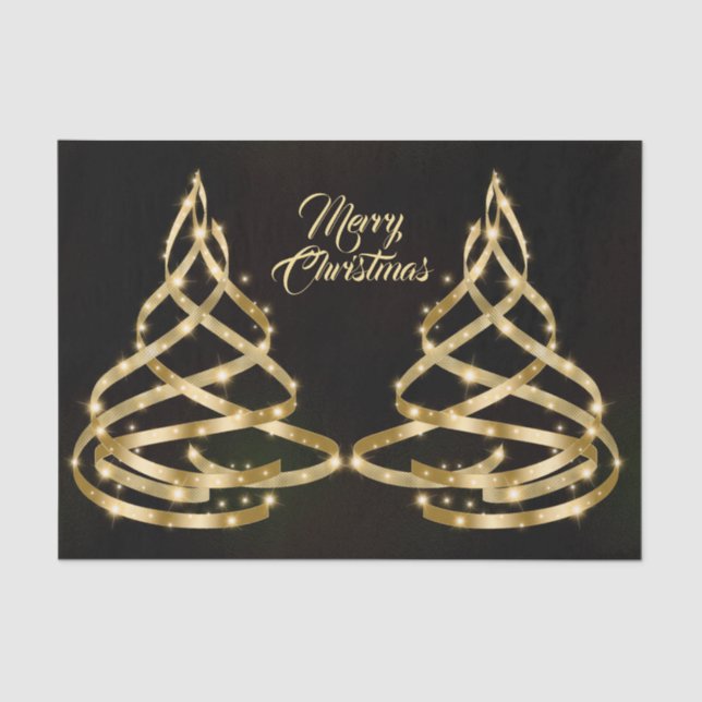 Papier Mousseline Christmas Shiny Golden Ribbon Tree Sparkle Black (Recto)