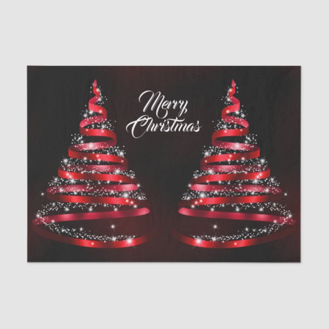 Papier Mousseline Christmas Shiny Red Ribbon Tree Sparkle Black (Recto)