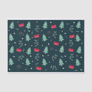 Papier Mousseline Christmas Trees et Holly Modern Pattern Dark Blue