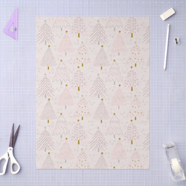 Papier Mousseline Christmas Trees Pink (Artisanat)