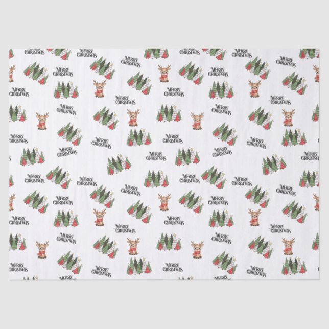 Papier Mousseline Christmas Trees & Reindeer Wrapping Paper (Recto)
