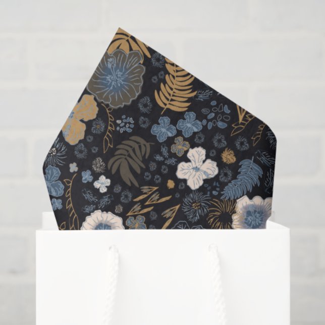 Papier Mousseline Christmas Tropical Coastal Blue Hibiscus Floral  (Sac cadeau)