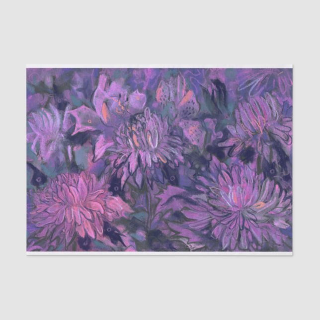 Papier Mousseline Chrysanthème Fleurs Abstraites Floral Art Violet (Recto)