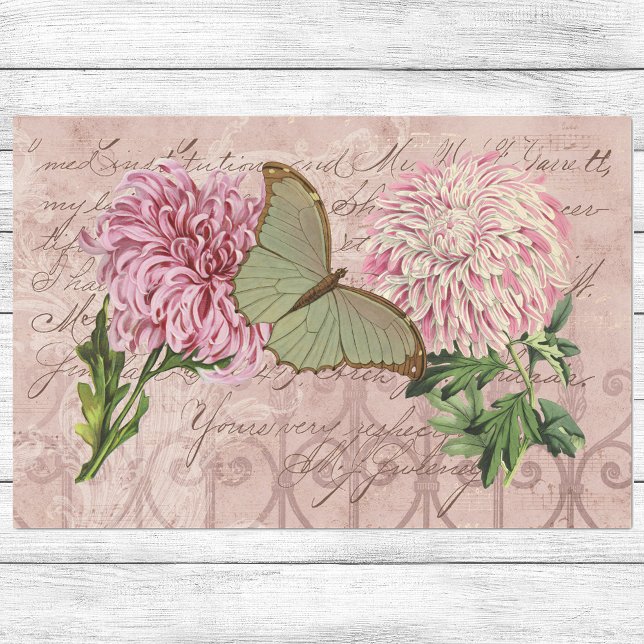 Papier Mousseline Chrysanthèmes rose vintage Luna Moth Ephemera (Créateur téléchargé)