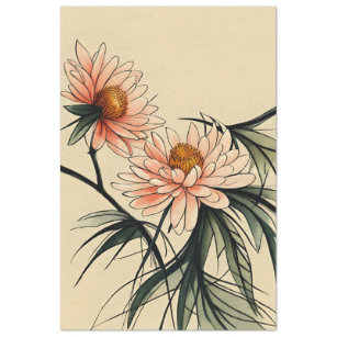 Papier Mousseline Chrysanthemum Flower Sumi-e Dessin d'encre japonai