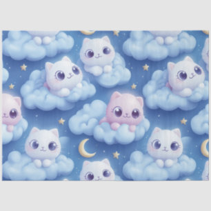 Papier Mousseline "Chubby Kawaii Chats et nuages 3D Motif sans coutu