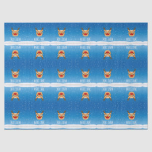 Papier Mousseline Chute de neige de rennes souriant bleu personnalis