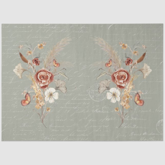 Papier Mousseline Chute Fleur sauvage Pampas Grass Sage Green Decoup (Recto)